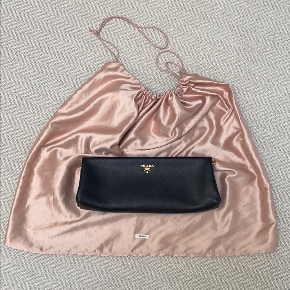 PRADA East West Frame Clutch in Black Saffiano and Gold Tone Hardware - Picture 4 of 14